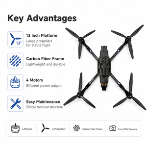 Drone FPV 13 pouces, quadricoptère, châssis en fibre de carbone, moteur sans balais, caméra frontale, plateforme aérienne, OEM ODM - Product Image 4