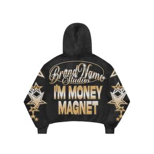 High Quality Custom Distressed Applique Embroidery Cotton <b>Hoodie</b> <b>Cropped</b> Oversized Acid Washed <b>Zip</b> <b>Up</b> <b>Hoodie</b> Men - Product Image 3