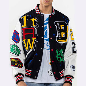 OEM Custom Men's Winter <b>Vintage</b> School College Varsity <b>Jacket</b> Wool Baseball <b>Leather</b> Sleeves Embroidery for School College - Product Image 2