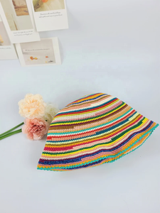 Sombrero de Ganchillo a Rayas Multicolor Arcoíris, Gorro de Verano para el Sol, Regalo Único Informal para Actividades al Aire Libre, para Adultos, Niñas, Viajes y Ciclismo - Product Image 2