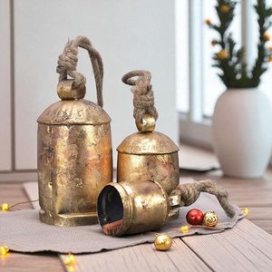 Campana navideña de Metal chapado en oro hecha a mano, decoración navideña tradicional rústica religiosa, adornos colgantes festivos grabados - Product Image 3