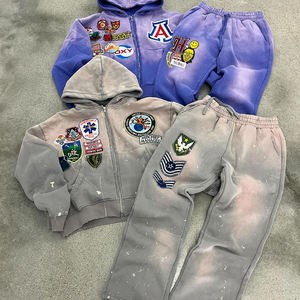 เสื้อวอร์มผ้าฝ้ายโพลีเอสเตอร์ของผู้ชายผ้าฟลีซ2ชิ้นมีฮู้ดและกางเกงสำหรับฤดูใบไม้ผลิฤดูใบไม้ร่วงฤดูหนาวโลโก้กำหนดเอง2025 - Product Image 1