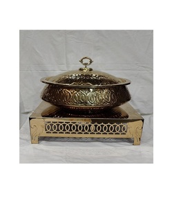 Lujoso plato de frotamiento de acero inoxidable con acabado de espejo redondo dorado de 6 litros con diseño Art Deco duradero para decoración del hogar uso en interiores - Product Image 1