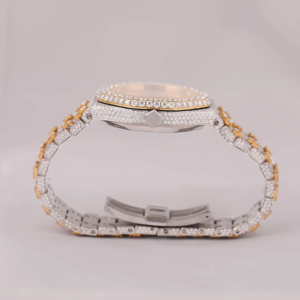 VVS Moissanite นาฬิกาอาหรับสีดำทำจากแก้วทรงมงกุฎทำจากสเตนเลสสตีลประดับเพชรแบบโบราณสีทอง - Product Image 5