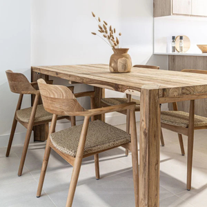 Silla de Comedor Moderna de Madera de Teca con Respaldo Curvo de Madera, Asiento de Ratán Tejido a Mano, Ecológica y Duradera para Áreas de Comedor de Apartamentos - Product Image 1