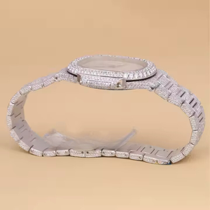 Montre de sport pour homme, entièrement sertie de diamants en moissanite, cadran en acier inoxydable, cristal saphir, 41 mm, quartz, personnalisée - Product Image 4