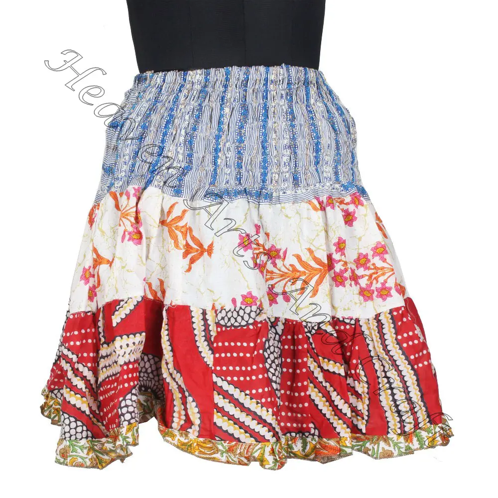 Летняя модная мини-юбка, Британская мода, индийская переработанная мини-юбка Sari