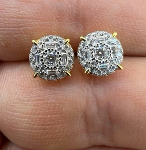 ต่างหูด้านหลังคลัสเตอร์เพชรเทียมสีทอง8มม. 14K สำหรับผู้ชายผู้หญิงต่างหูหลังคลัสเตอร์ทำจากเงินสเตอร์ลิงประดับ925 - Product Image 3