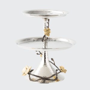 Silver Shiny Polished Hammered Texture Heavy Duty Metal 3 <b>Tier</b> <b>Cake</b> <b>Stand</b> With Unique Look Floral Designer Wedding Supplies - Product Image 1