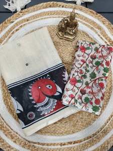 Heavy Lilen Digital Print Saree con Royal Ethnic Kalamkari Motif Print y Mirror Work All over Saree, Women Wedding Wear - Product Image 3