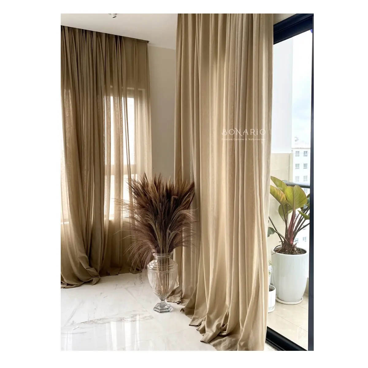 Cortina de luxo para sala de estar estilo elegância funcionalidade produto exportação OEM preço razoável cortina de linho Vietnã