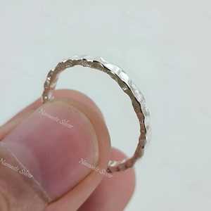 925 Sterling Hammered <b>Silver</b> <b>Ring</b> Dainty Simple Platinum Stackable <b>Ring</b> 2.0 mm Hammered <b>Stacking</b> Jewelry - Product Image 4