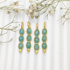 Vente en gros 6x4mm forme ovale 3 pierres pendentif pierre de naissance naturelle lunette en argent 925 sertie de breloque faite à la main plaquée or rhodium - Product Image 4