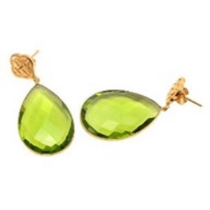 Pendientes de plata de ley 925 en forma de pera, Peridoto, Gema de cuarzo, novedad - Product Image 1