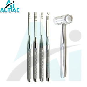 ALMAC Jeu d'instruments chirurgicaux manuels en acier inoxydable allemand de qualité supérieure, 5 pièces, burin dentaire fendu pour os alvéolaire - Product Image 1