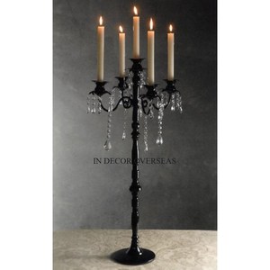 Cristal clair perlé et finition couleur argent brillant poli métal de qualité supérieure fait 5 bras look attrayant candélabre - Product Image 5