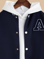 Maßgefertigte Großhandels-College-Varsity-Jacke in Marineblau mit Echtleder-Patchwork Vorne und Innenschicht, Wasserdichter Trendiger Letterman-Mantel