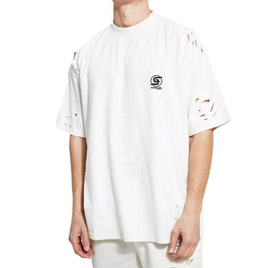 เสื้อยืดผู้ชายพิมพ์ลายโลโก้ตามสั่งขายส่ง แขนสั้น สวมใส่สบาย ผ้าฝ้าย 100% ทรงหลวม สไตล์ดิสเทรส - Product Image 1