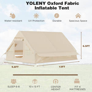 Grande tente de camping gonflable de 129 pieds carrés, tissu Oxford en PVC de luxe, portable et imperméable pour 8 à 10 personnes - Product Image 3