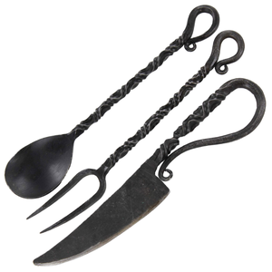 Juego de Cubiertos de Plata Forjados a Mano, Estilo Medieval, para Comedor, Cocina, Camping, Barbacoa, Cuchillo y Tenedor - Product Image 1