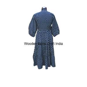 Hermoso vestido Midi Himanshi de algodón hecho a mano para mujer A-Line bloque de mano estampado Floral cómodo ropa de fiesta Natural para verano - Product Image 6