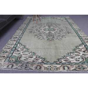 พรมวินเทจตุรกีขนาด 5.9x9.2 ฟุต พรมขนาดใหญ่ พรมขนสัตว์สีเขียว - Product Image 2