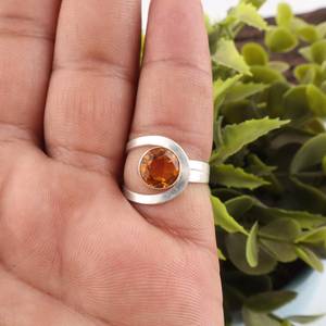 Handmade Citrine Ring Round Gemstone Sterling <b>Silver</b> November Birthstone Jewelry Elegant Gift For Women - Product Image 6