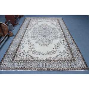 พรมวินเทจสไตล์ตุรกี ขนาด 6.1x9.8 ฟุต พรมขนาดใหญ่ สีขาวล้วน - Product Image 1