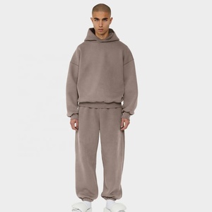 Ensemble de survêtement en laine en gros, survêtement en polaire d'hiver, jogging, survêtement en coton lourd 2 pièces, survêtement pour homme, survêtement à pattes évasées, vente chaude - Product Image 1