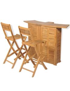 Foldable Wooden Bar <b>Table</b> <b>Set</b> with Curved Slatted Counter <b>and</b> Matching <b>Folding</b> High <b>Chairs</b> - Product Image 2