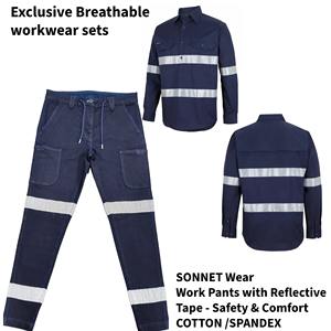Pantalon de travail en coton élasthanne pour homme brillant respirant et réfléchissant droit à plat-sécurité et confort avec UPF 50 + - Product Image 3