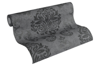 Papier peint non tissé moderne Damas noir, argent, gris, fabriqué en Allemagne, hautement résistant à l'usure, insonorisant, pour salon, hôtel