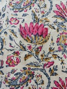 Venta al por mayor de tela de algodón con estampado de bloques florales indios para crema rosa azul para Niñas Ropa decoración cortinas bolsas - Product Image 2