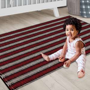 Tapis rayé imprimé : Tapis de style Kilim moderne, design turc, avec poils doux - Product Image 4
