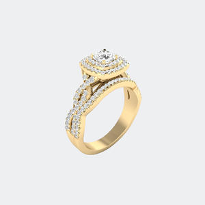 Bague de fiançailles solitaire en or avec diamant rond de 1,00 carat, pavé torsadé, halo, couleur E, minimaliste, pour femme - Product Image 2