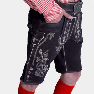 กางเกงขาสั้นหนังบาวาเรียแท้แบบดั้งเดิมพร้อมลายปักสำหรับเทศกาล Oktoberfest - Product Image 3