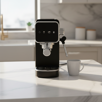 Machine à café expresso semi-automatique compacte en acier inoxydable noir mat de 1350 W avec commande tactile pour la maison et l'hôtel