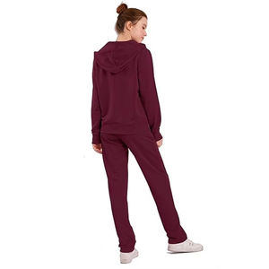 Pantalon de survêtement à capuche zippé en molleton de coton décontracté pour femmes survêtements tricotés deux pièces solides avec logo avant imprimé pour l'automne - Product Image 4