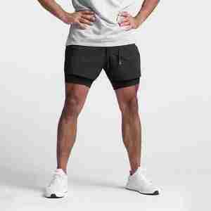 Short de gym 2 en 1 personnalisé de haute qualité pour hommes, short de sport de couleur unie avec poche zippée pour la course à pied pour hommes, short de fitness 2 en 1 - Product Image 6