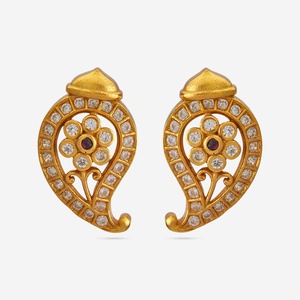 Boucles d'oreilles tendance religieuses en argent, modèle 186504, en alliage de zinc, serties de zircon et de diamants, motif fleur et insecte, pour mariage et fête - Product Image 1