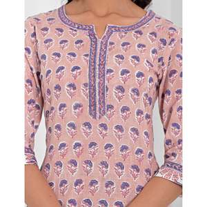 Peach <b>Block</b> <b>Printed</b> Cotton Kurta Pant Set Pakistani-Indian Ethnic Wear for Daily & Party Salwar Kameez with Net Fabric - Product Image 2