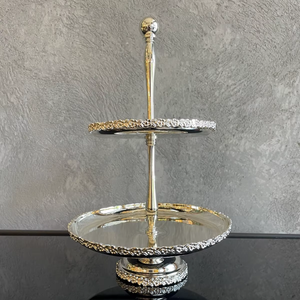 Exhibidor de Postres de Mesa de 2 Niveles, Soporte para Pastel Plateado, Soporte para Pastel con Espejo, Soporte de Servicio de Lujo, Soporte para Té de la Tarde - Product Image 2
