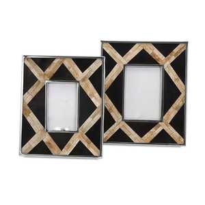 Marco de fotos con incrustaciones de hueso de cuerno de brillo Natural marrón personalizable, imagen de madera de hierro con borde de mosaico de cuerno de imitación, incrustaciones de hueso de resina - Product Image 2