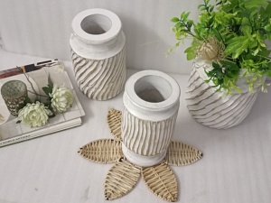 Modern Artistic <b>Tall</b> Farmhouse White Vintage Hot-Selling Indian Mango Wood Vase Luxury Flower Pot Planter for Home Garden Decor - Product Image 5