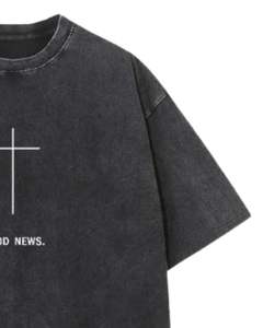 T-shirt surdimensionné en coton lavé personnalisé par le fabricant, imprimé croix noire, Good News Streetwear, look vintage, vente en gros personnalisée - Product Image 2