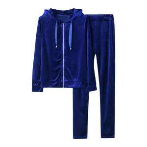 Velours solide Crop hauts sweats à capuche survêtement survêtement deux pièces ensemble automne/hiver 100% coton brodé dentelle bouton quantité minimale de commande 2 pièces - Product Image 5