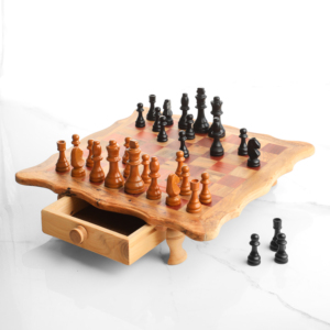 Tablero de Ajedrez de Madera con Bordes Ondulados, Patas y Cajones de Almacenamiento, Cuadrados Rojos, 22–41 cm, Venta al por Mayor - Product Image 2