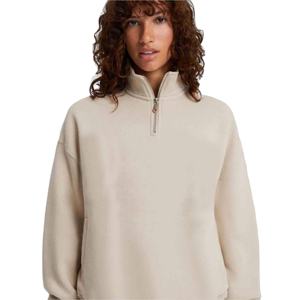 Womens Winter Quarter Zip up Turtleneck Hoodie Latest Collection Drop <b>Shoulder</b> Fleece Pullover Sweatshirt with Front Logo - Product Image 3