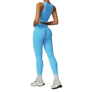 Ensemble de yoga pour femmes sur mesure en gros, soutien-gorge de sport à séchage rapide et leggings, vêtements de sport hautement extensibles absorbant la transpiration, OEM ODM - Product Image 2