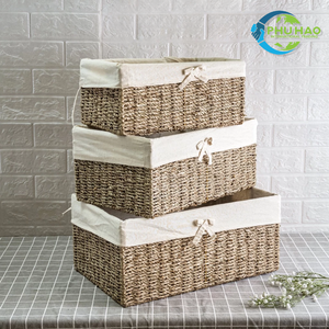 CESTA DE ALMACENAMIENTO DE HIERBA MARINA Cesta de almacenamiento de algas marinas naturales con forro de algodón Forma rectangular, diseño hecho a mano Artesanía de Vietnam - Product Image 5